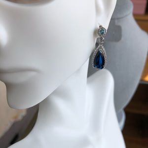 Royal Blue Cubic Zirconia Water Drop Shaped Drop Earrings